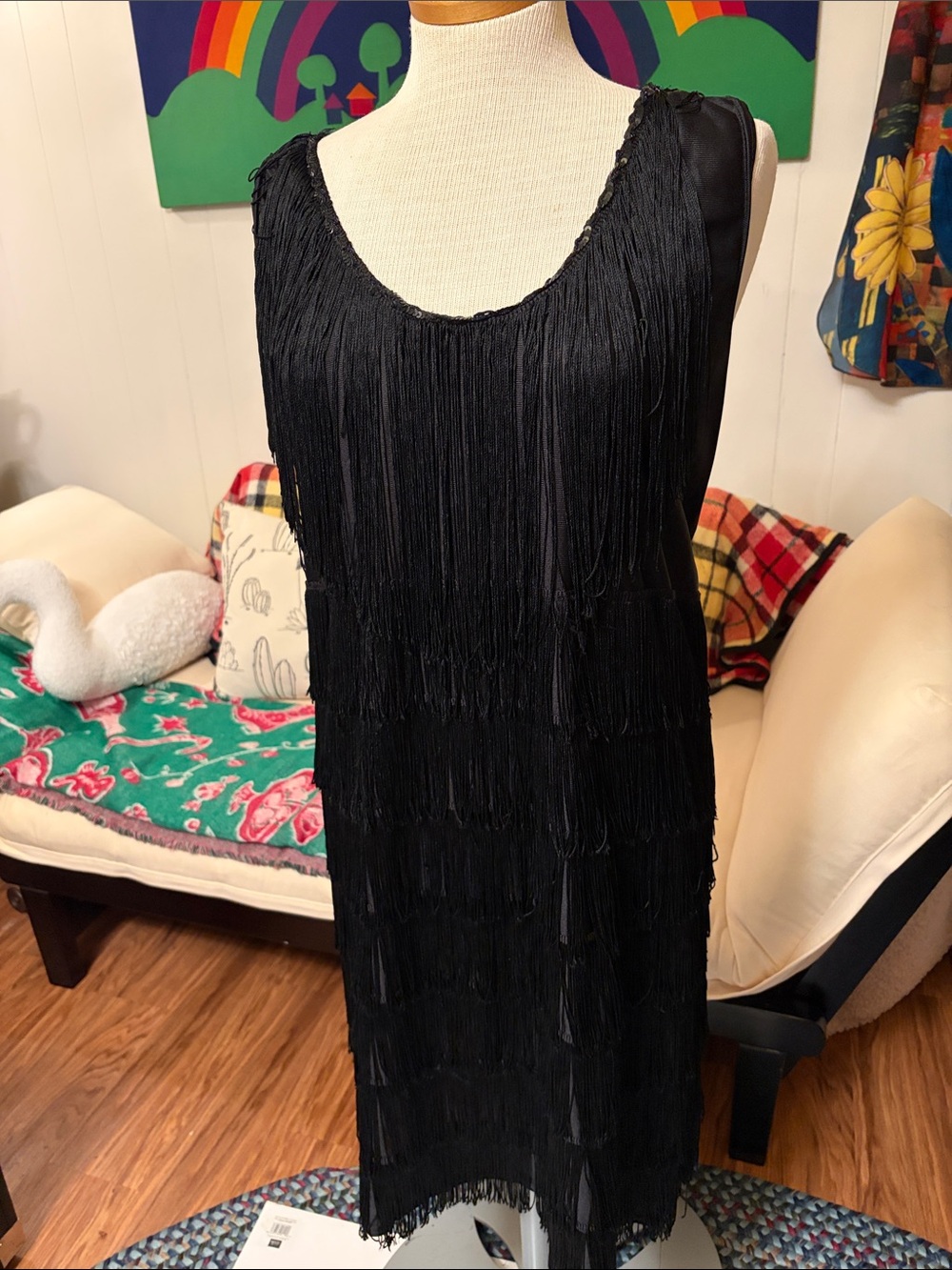 Black Fringe Flapper Sleeveless Dance Dress - Classic Evening Style